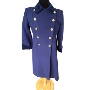 Vintage 60s Rothschild Wool Navy Blue Gold Double Breast Swing Pea Coat X Small